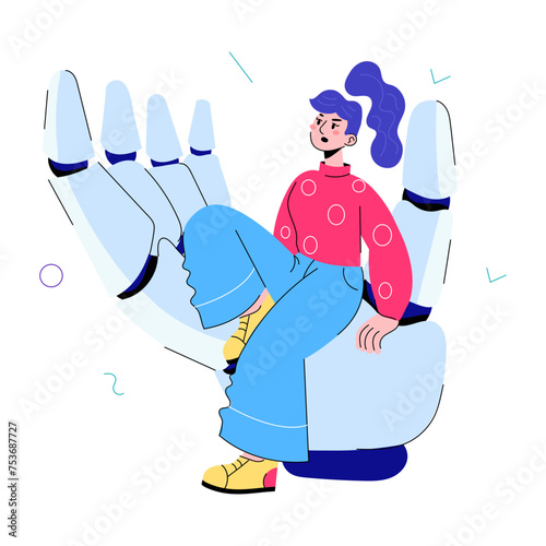 Handy doodle mini illustration of robot care 