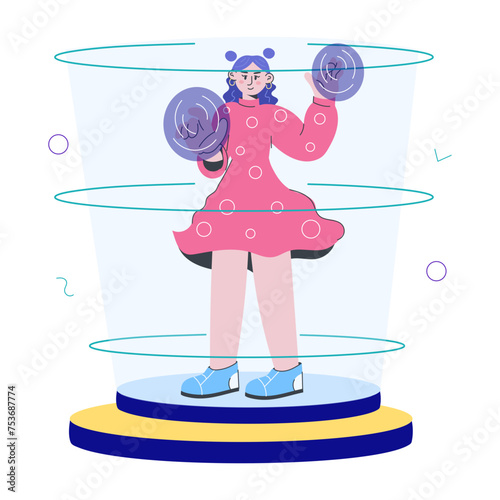 User interaction with vr technology, doodle mini illustration