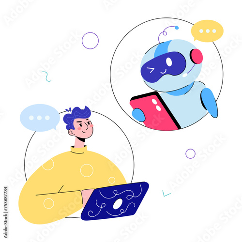 Trendy doodle mini illustration of a robot assistant 