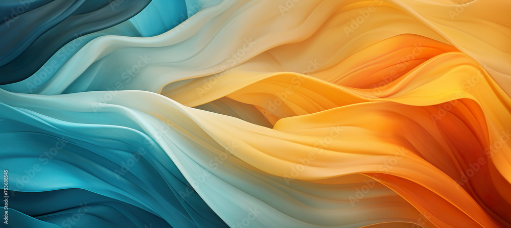 Abstract vibrant 3D silk swirls and waves background wallpaper. Expressive artistic texture pattern with yellow and blue colors