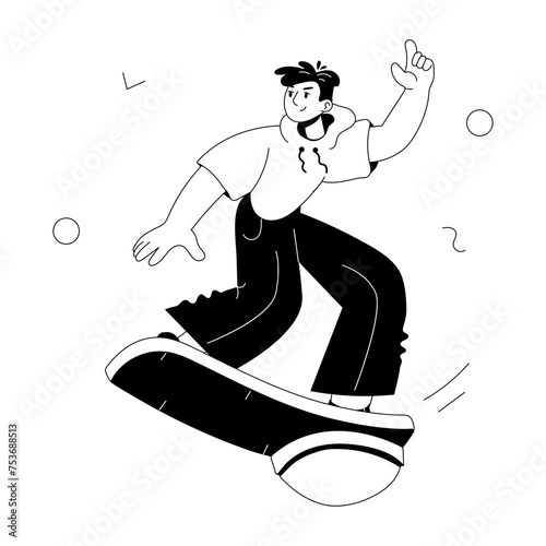 Here’s a doodle mini illustration of flying skateboard 