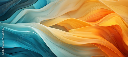Abstract vibrant 3D silk swirls and waves background wallpaper. Expressive artistic texture pattern with yellow and blue colors