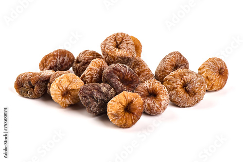 Dried figs, close-up, isolated on white background.