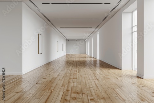 Empty room and wooden floor. Empty room for advertising. Generative AI