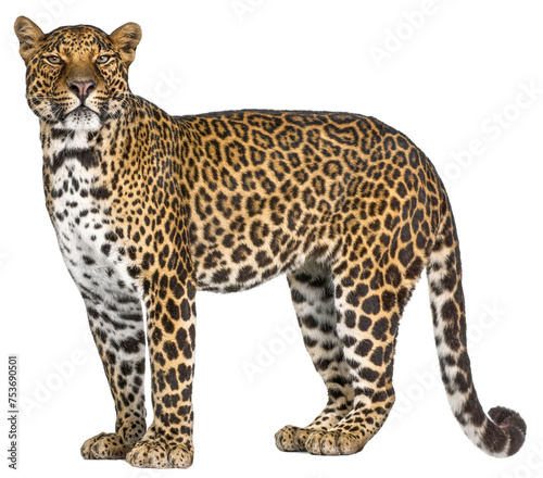 Portrait of leopard, Panthera pardus, standing, remasterized