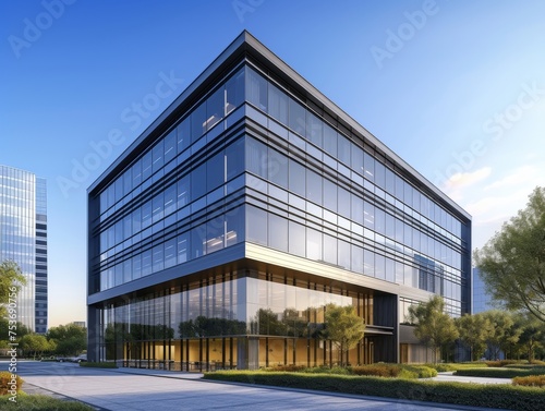 A modern office building with a minimalist aesthetic