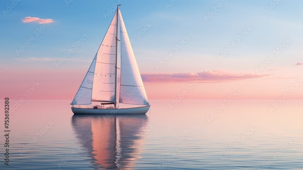 Sailing yacht in the sea at sunset.