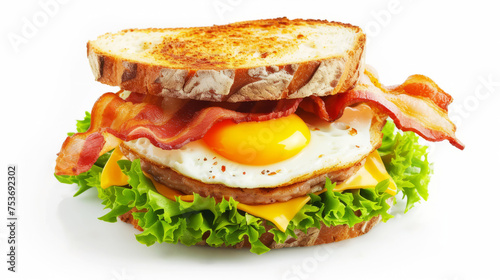 Delicious bacon, egg, and cheese sandwich on a white background