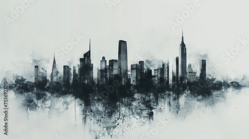 Black and grey urban skyline silhouette on a light background