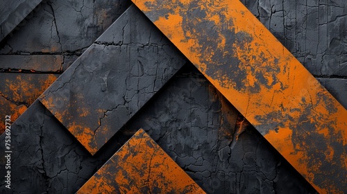 Black and orange geometric shapes on a textured background