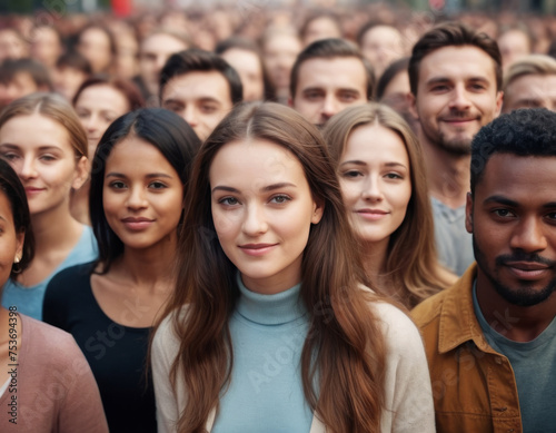 A group of people are standing together in a crowd.