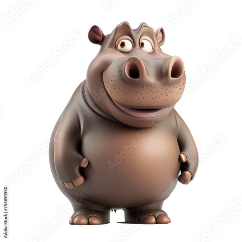 Happy Hippo Cartoon Illustration isolated on White Background.Cartoon 3D