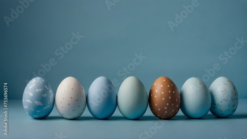 Blue easter eggs in a row