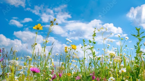Beautiful field meadow flowers  spring and summer flower panorama