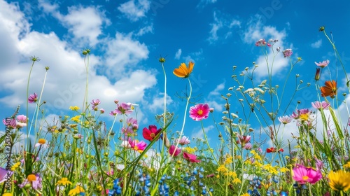 Beautiful field meadow flowers  spring and summer flower panorama