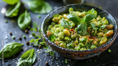 fava bean breakfast dish with herbs and spices