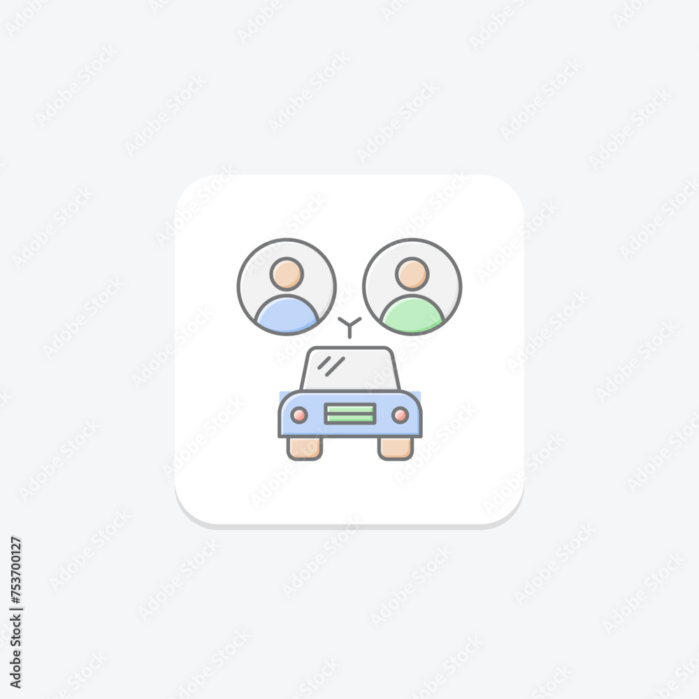 Ride Sharing icon, sharing, car, taxi, travel lineal color icon, editable vector icon, pixel perfect, illustrator ai file Ride Sharing icon, sharing, car, taxi, travel lineal color icon, editable vector icon, pixel perfect, illustrator ai file