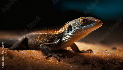  lizard on the sandy shore , dark background © Karo
