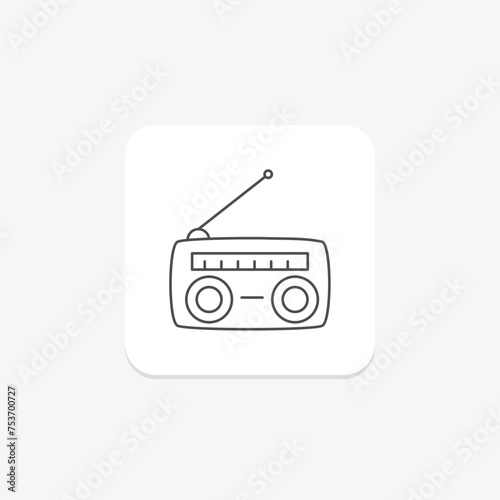 Radio icon, broadcast, station, music, news thinline icon, editable vector icon, pixel perfect, illustrator ai file