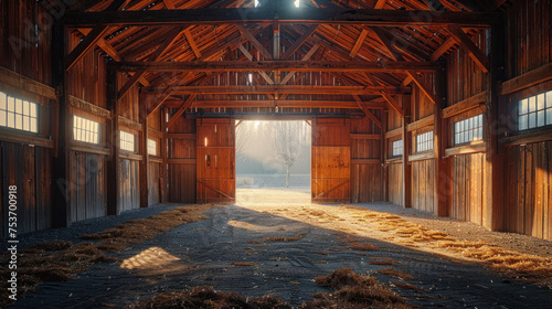 A large wooden barn that was empty.