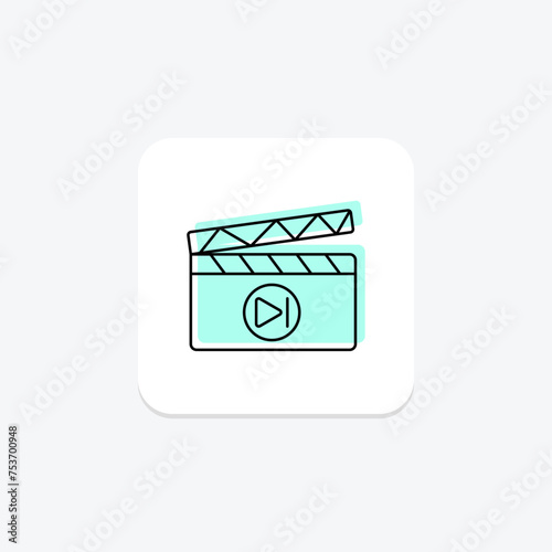 Clapper Board icon, board, slate, film, movie color shadow thinline icon, editable vector icon, pixel perfect, illustrator ai file