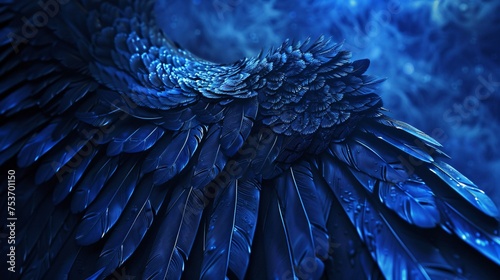 Close up of a monster wing unfurling its scales shimmering under a deep blue moonlight casting eerie shadows