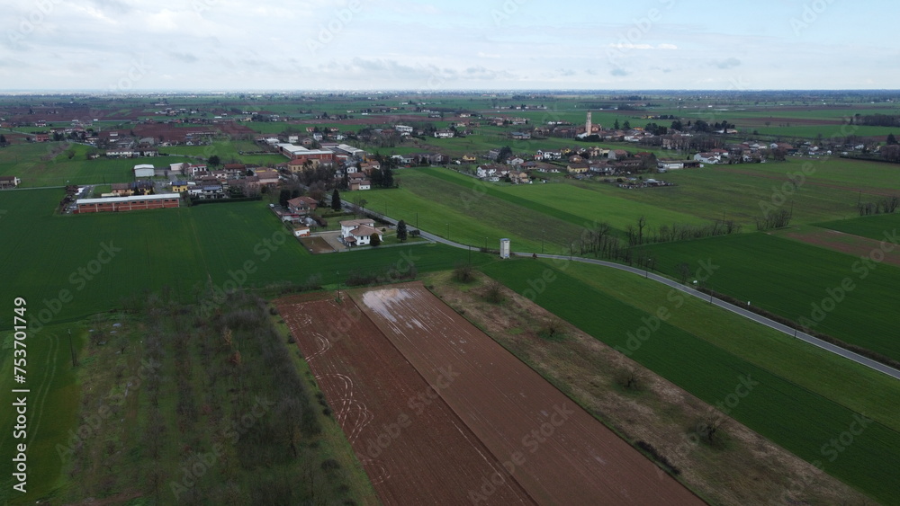 Po Valley from the drone, San Giuliano Nuovo, Alessandria, Piedmont, Italy
