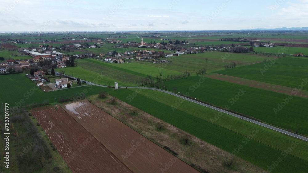 Po Valley from the drone, San Giuliano Nuovo, Alessandria, Piedmont, Italy