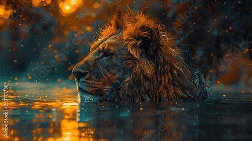 Regal Lion at Waterside: A Generative AI Masterpiece © Naseem
