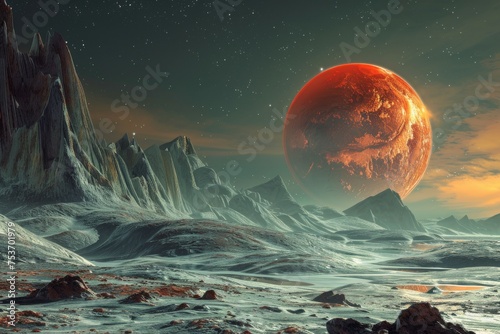 Futuristic Alien Planet with Icy Landscape. Generative AI