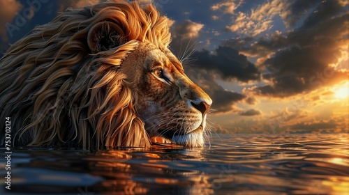 Regal Lion at Waterside  A Generative AI Masterpiece