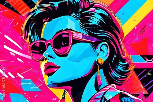 vibrant 90s inspired scene with neon colors