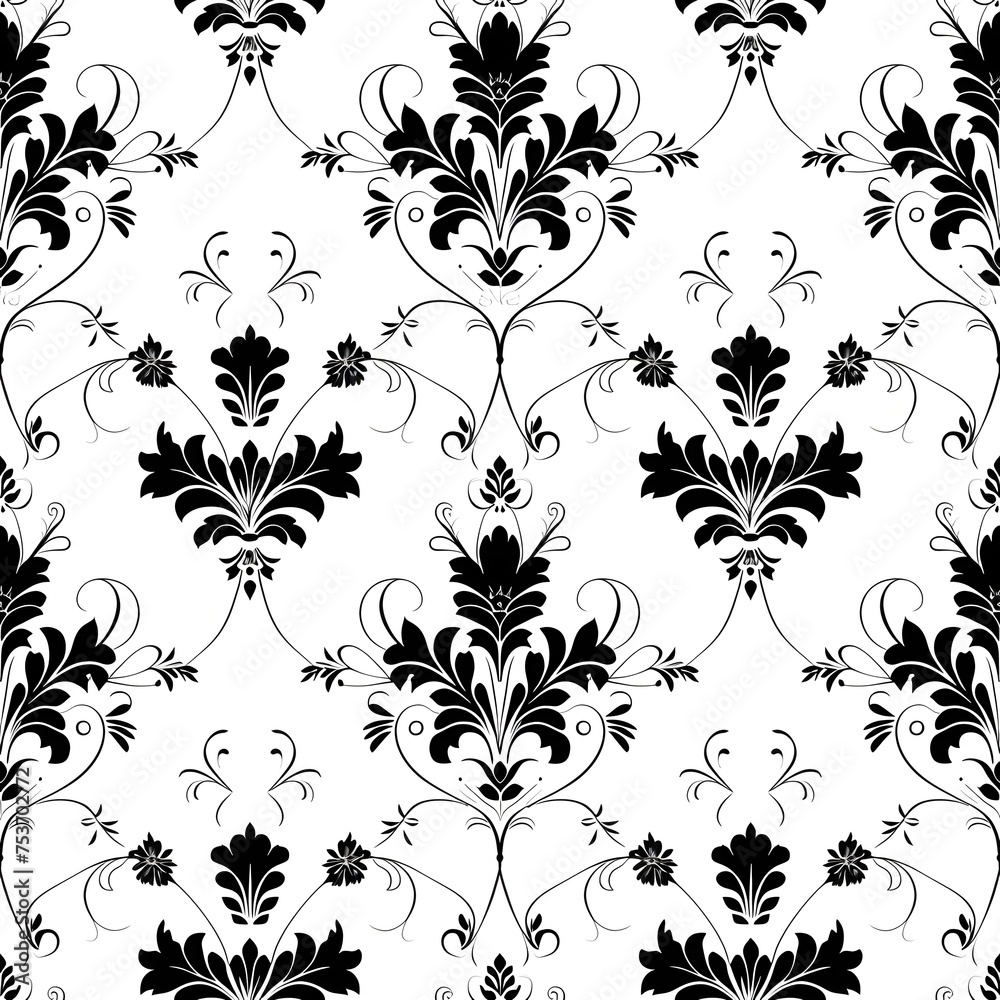 A black and white filigree pattern with intricate designs.