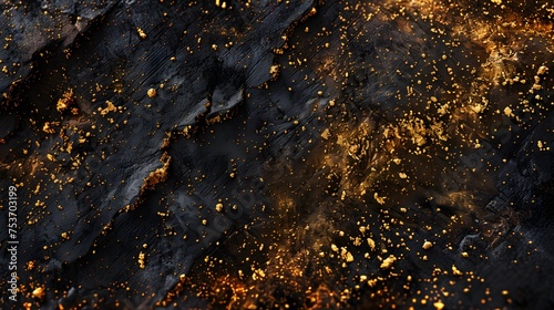 Abstract gold flecks on black grunge texture photo
