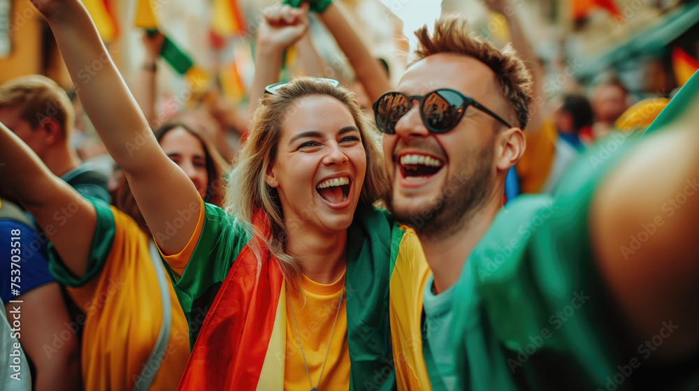 Happy fans of different countries rejoice and celebrate of 2024 UEFA European Football Championship Happy fans of different countries rejoice and celebrate of 2024 UEFA European Football Championship