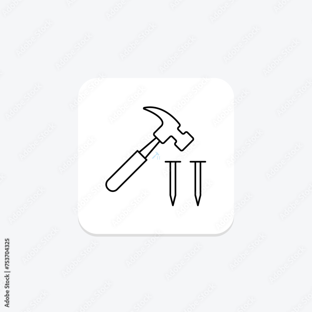Hammer and Nails icon, nails, tool, construction, diy color shadow thinline icon, editable vector icon, pixel perfect, illustrator ai file Hammer and Nails icon, nails, tool, construction, diy color shadow thinline icon, editable vector icon, pixel perfect, illustrator ai file