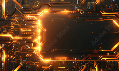 Circuit board digital technology background. Abstract golden light lines luxury on black background. © katobonsai