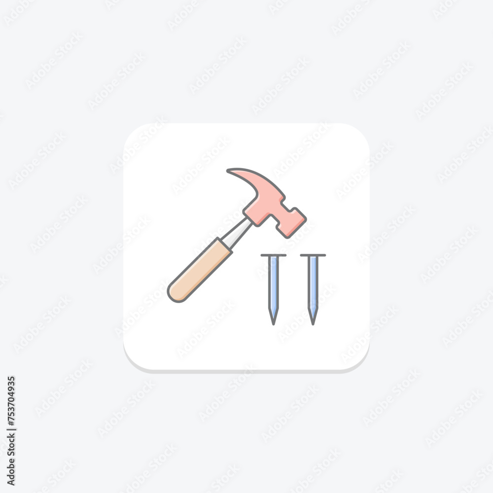 Hammer and Nails icon, nails, tool, construction, diy lineal color icon, editable vector icon, pixel perfect, illustrator ai file Hammer and Nails icon, nails, tool, construction, diy lineal color icon, editable vector icon, pixel perfect, illustrator ai file