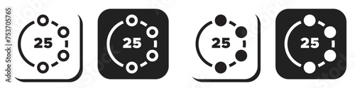Minimal pomodoro timer icons. Pixel perfect with live editable strokes in aesthetic black and white for productivity ,UI UX computer screens,apps,websites,cover and flyers.24 pixel by 24 pixel square 