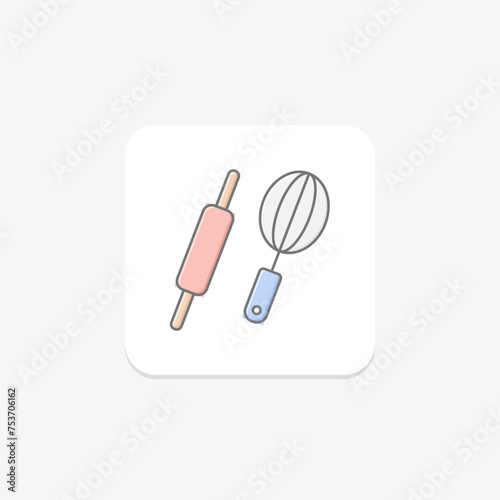 Mixer and Baking Tools icon, baking, tools, kitchen, cookware lineal color icon, editable vector icon, pixel perfect, illustrator ai file