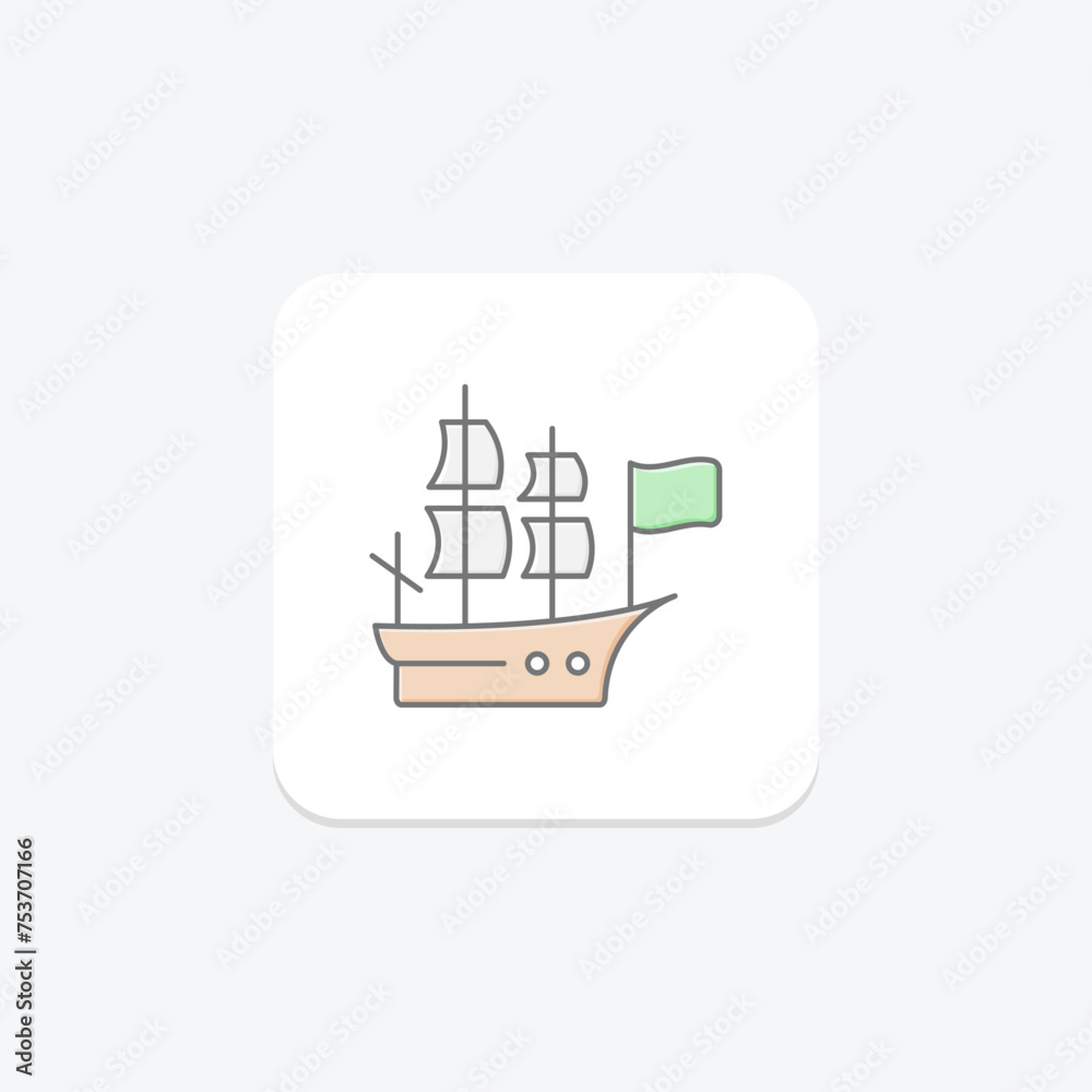 Mayflower Ship icon, ship, thanksgiving, voyage, pilgrims lineal color icon, editable vector icon, pixel perfect, illustrator ai file