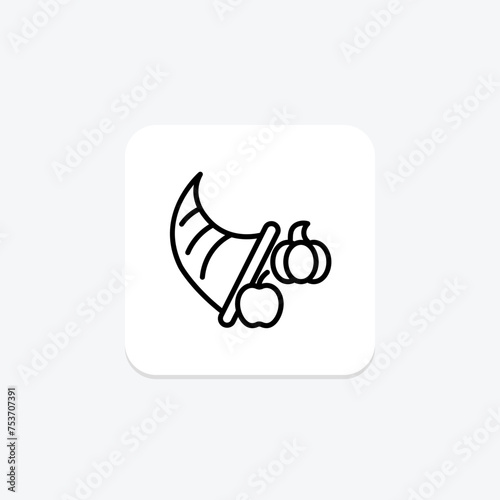 Cornucopia icon, harvest, thanksgiving, abundance, horn line icon, editable vector icon, pixel perfect, illustrator ai file