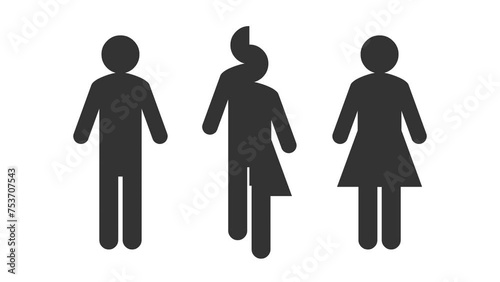 Transgender or non-binary sign concept, symbol appearing between man and woman silhouette. Animation depicting a trans person or nonbinary pictogram as a combination of both male and female gender. 