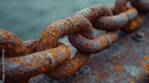 Macro of an aged chain with a deep rusty patina and bokeh © ladaz
