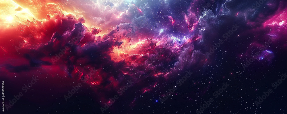 Colourful Nebula filled with gas and dust in outer space. Night sky full of countless stars.
