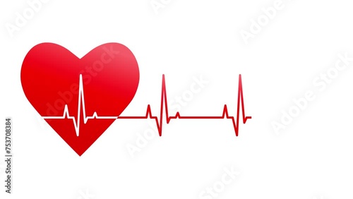 ECG or EKG concept with heart shape and heart rate line. Electrocardiogram with moving and self-drawing heartbeat line. Animated cardiogram isolated on white background.