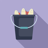 Full bucket of fish icon flat vector. Icy day season. Landscape outdoor