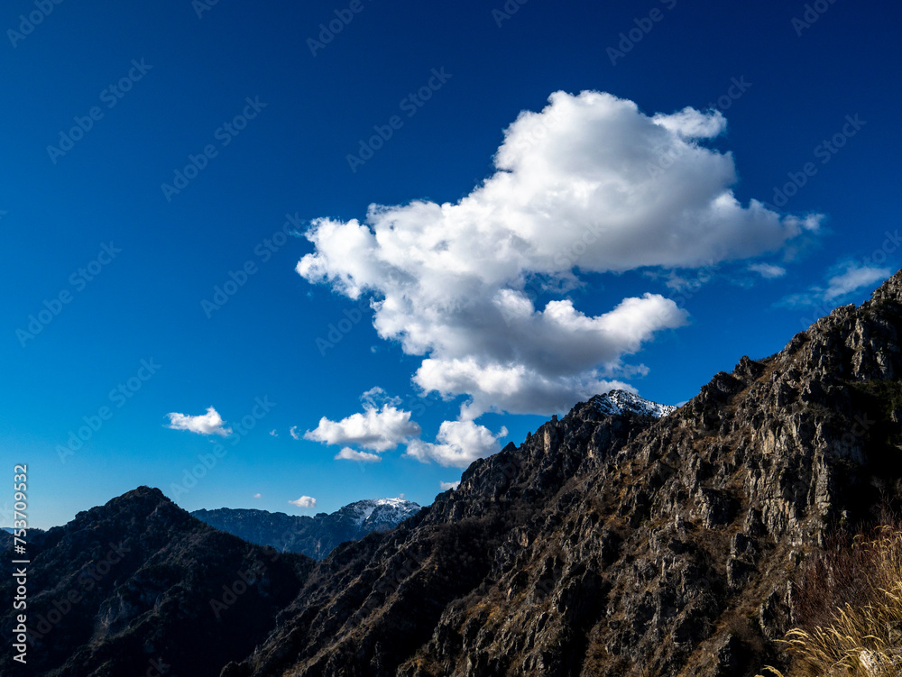 View of Cima Tuflunge (1710m) and Monte Tremalzo (1973m) in the hinterland of Tremosine.