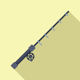 Long ice fishing rod icon flat vector. Nature festival. Leisure outdoor activity