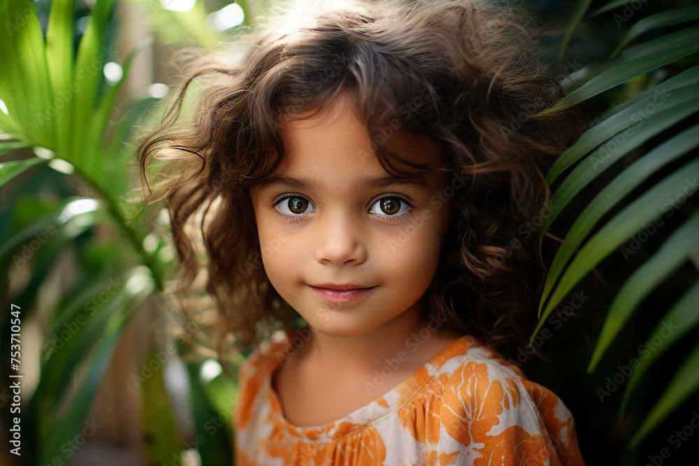 Designed with generative ai photo picture of small cute child traveler in green forest exploring nature Designed with generative ai photo picture of small cute child traveler in green forest exploring nature